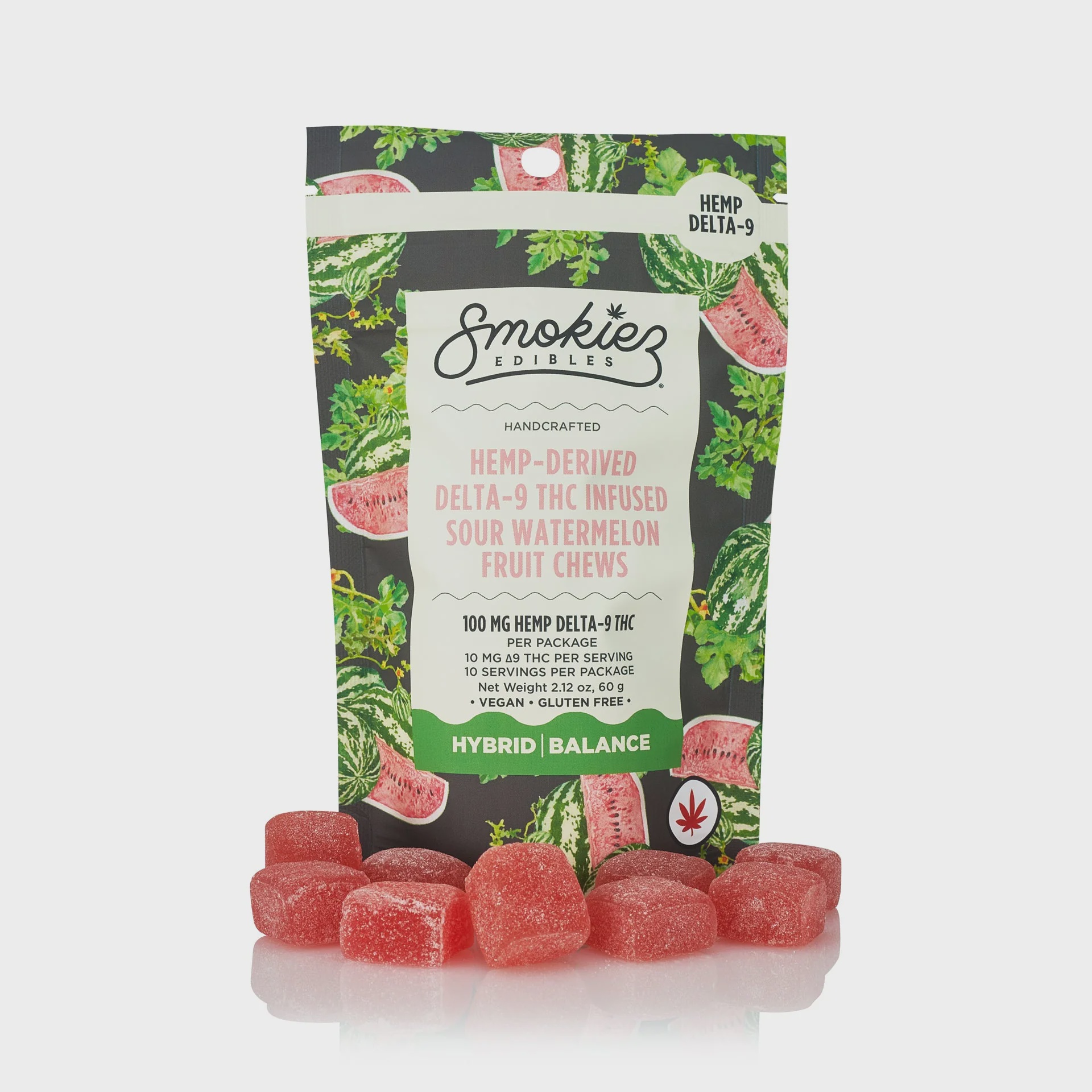Smokiez Edibles Delta-9 Sour Watermelon Hemp Derived Delta-9 THC Fruit Chews 10 mg 10 pk